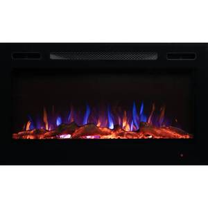 lot 62 image: Edenbranch 36 in. LED Wall-Mounted or Recessed Electric Fireplace with Log Wood Effect in Black, 141004 - With Remote.