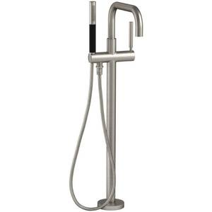 lot 65 image: Kohler Purist Single-Handle Floor Mount Roman Tub Faucet with Handshower in Vibrant Brushed Nickel, K-T97328-4-BN