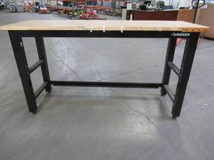lot 55A image: Husky 72 x 24 Adjustable Work Table With Wood Top - Used - Scratch and Dent
