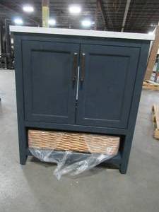 lot 59 image: Home Decorators Collection Newhall 30 in. W x 22 in. D Bath Vanity in Grayish Blue, 30GB - Top and Basin are Cracked (attached).
