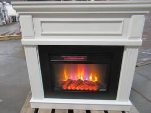 lot 63 image: Home Decorators Collection Grantley 40 in. Finished in white with a dark faux slate surround, 112319. - Includes Remote.