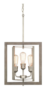 HOME DECORATORS COLLECTION Palermo Grove 3-Light Antique Nickel Pendant with Painted Weathered Gray Wood Accents.  Retails for $153.52.