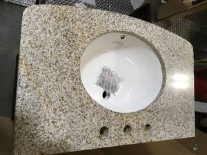 Terryn 31 in. W x 35 in. H x 20 in. D Vanity in Cherry with Granite Vanity Top in Beige with White Basin see pictures