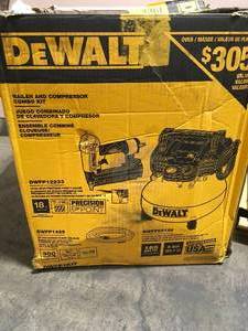Dewalt 6 Gal. 18-Gauge Brad Nailer and Heavy-Duty Pancake Electric Air Compressor Combo Kit (1-Tool) open box see pictures