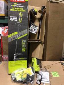 lot 19 image: 18 in. 10 Amp Attachment Capable Electric String Trimmer by RYOBI in good condition