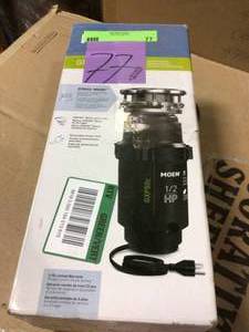 lot 77 image: Prep Series 12 HP Continuous Feed Garbage Disposal with Power Cord and Universal Mount by MOEN in good condition
