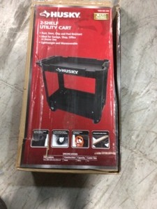 lot 107 image: Husky 1866880 16 in. 2-Shelf Utility Cart, Black in good conditions