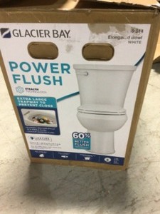 lot 108 image: Power Flush 2-Piece 1.28 GPF Single Flush Elongated Toilet in White with Slow-Close Seat Included by Glacier Bay not used