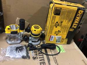 lot 4 image: 12 Amp Corded 2-14 Horsepower Fixed and Plunge Base Router Kit by DEWALT in good conditions
