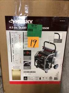lot 19 image: 4.5 Gal. Portable Electric-Powered Silent Air Compressor by Husky