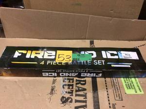 lot 53 image: Black Legion Fire and Ice Battle Set - Stainless Steel Blades, TPE Karambit Handle, Cord-Wrapped Sword Handles, Nylon Sheaths