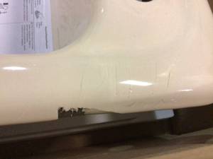 lot 68 image: Mayfield Drop-In Cast-Iron 25 in. 4-Hole Single Bowl Kitchen Sink in Almond by KOHLER have small damage please review the pictures