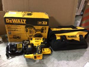 lot 90 image: 20-Volt MAX Lithium-Ion 15-Degree Cordless Roofing Nailer Kit with Battery 2.0 Ah Charger and Bag by DEWALT in good conditions
