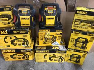 lot 100 image: MIX LOT OF DEWALT 1400 Amp Professional Digital Power Station, 30 Amp Automotive 12-Volt Bench Battery Charger, 2800 Peak Amp Jump Starter 1000-Watt Power Inverter with Digital Compressor customres returns varius conditions