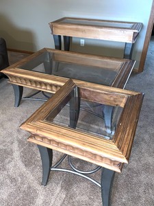 lot 33 image: Three-Piece Accent Table Set (Sofa, Coffee and End Tables)