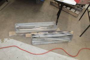 lot 208 image: Lot of (2) Folding Metal Sawhorses with Wood Top