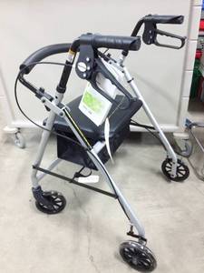 lot 13 image: McKesson 4 Wheel Lightweight Rollator Folding Aluminum Frame - Excellent Condition - Missing Handle Bolts