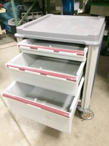lot 33 image: What Can I Say...This Auction Is Filled With Great Heavy Duty Built To Last A Lifetime With All Surfaces That Can Be Easily Sanitized - Herman Miller 3 Drawer Organizing Storage Cart - Great Condition Has 2 Removable Oxygen Tank Holders On The Back