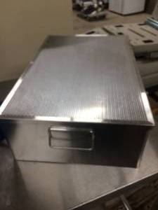 lot 46 image: WOW STAINLESS STEEL SURGICAL INSTRUMENTS MESH BOX STERILIZATION TRAY CONTAINER - LIKE NEW CONDITION