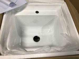 lot 11 image: Eleni All-In-One Kit 24 in. x 22 in. x 37.8 in. Acrylic Utility Sink with Cabinet in White see pictures