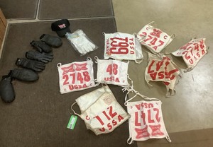 lot 230 image: Racing Bibs, Gloves, Hat