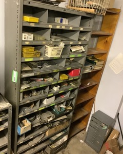lot 29 image: Tall Steel Parts Storage Shelf  Contents
