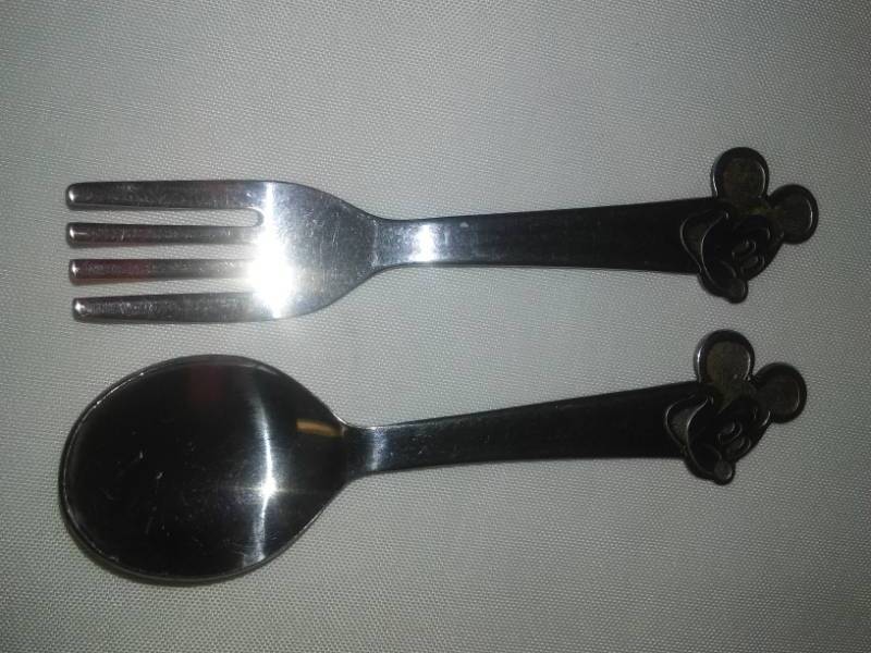 lot 55 image: Vintage Mickey mouse first spoon and fork.