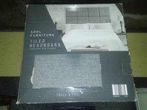 lot 105 image: Padded tile headboard - Sohl Furniture double row queen size or 5 single rows for king.
