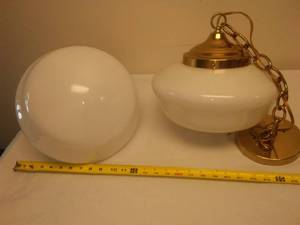 lot 126 image: 2 matching vintage Look school house hanging lights.