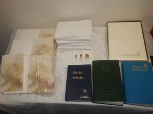 lot 445 image: Bulletins, envelopes, Bible, hymnals & more