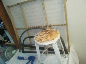 lot 464 image: Metal Stool, bow saws & more.