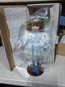 Porcelain Doll With Stand & Box