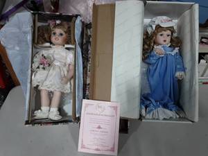 2-Porcelain Dolls Studio Editions-Rosemary With Box & Hamilton Collection By Sandra Kuck-A Kiss Good Night With Box