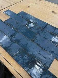 lot 742 image: 65 SF Grunge Blue 3 x 12 Tile &amp 12 Gallon Grout