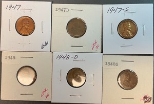 Six Different Lincoln Wheats - 1947 P,D,S & 1948 P,D,S