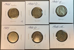 Six Different Silver War Nickels - 1944P,D,S & 1945 P,D,S