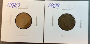 Two Different Indian Head Pennies - 1880 & 1909