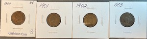 Four Different Indian Head Cents - 1900, 1901, 1902, & 1903