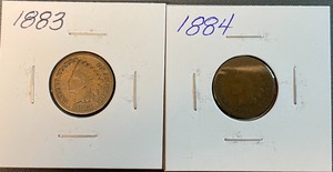 Two Indian Head Pennies - 1883 & 1884