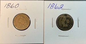Two Different Indian Head Pennies - 1860 & 1862