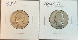 Two Different Silver Quarters - 1934 & 1934-D