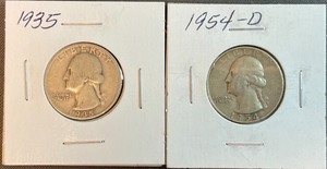 Two Silver Quarters - 1935 & 1954-D
