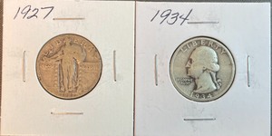Two Silver Quarters - 1927 & 1934