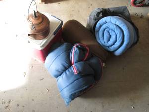 lot 48 image: Sleeping bags, pot and cooler...