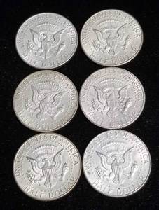 GROUP OF 6 KENNEDY 40% SILVER HALF DOLLARS