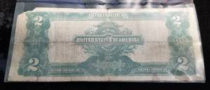 1899 US $2 LARGE SIZE SILVER CERTIFICATE TWO SILVER DOLLARS