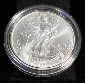 2001 AMERICAN SILVER EAGLE 1 TROY OZ. .999 FINE SILVER IN AIRTITE