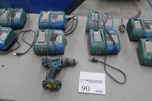 lot 90 image: Lot of (5) Makita Power Tools - 18V Cordless Drill LXPH01 (x1), Chargers DC18RA (x4)