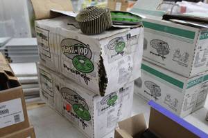 lot 170 image: Lot of (2) Hitachi Coil Nail 2 Ring Shank Galvanized Diamond Point with Plastic Caps 2800-count Box