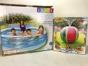 Inflatable Kids Pool and Watermelon Spray Toy